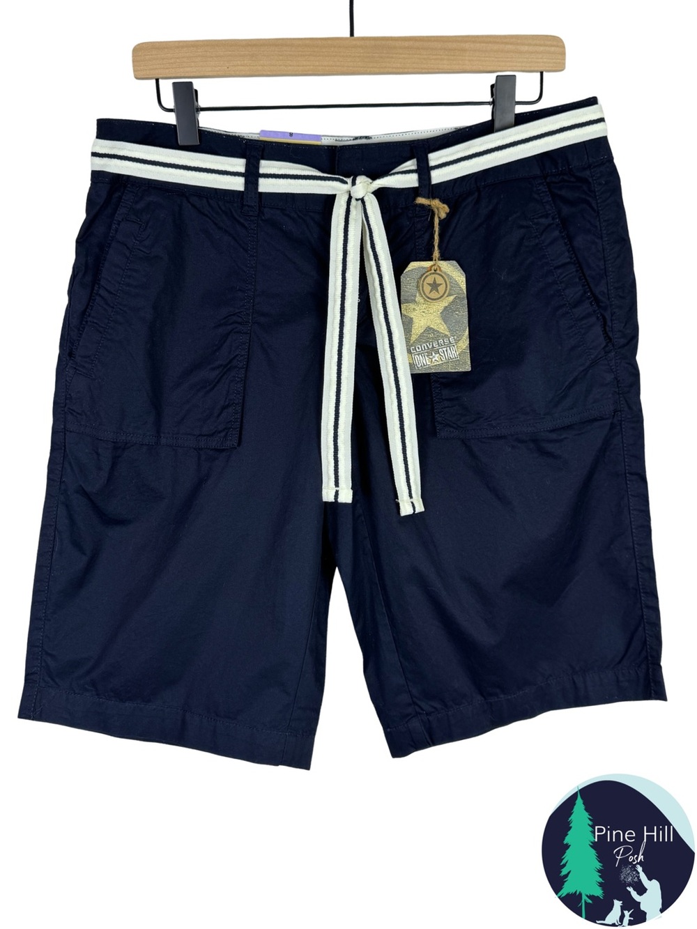 Converse One Star Y2K Womens Belted Bermuda Shorts Navy Cotton NWT Size 8